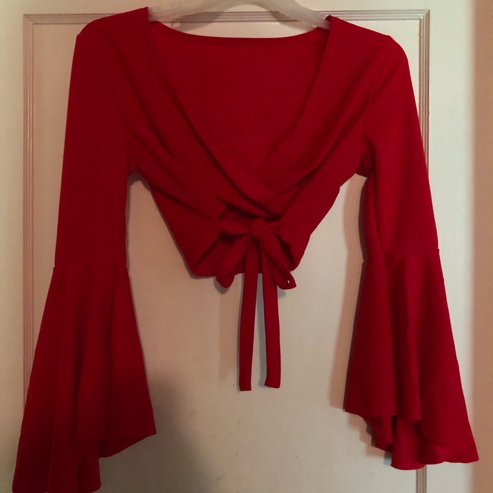 Red bell sleeve crop top